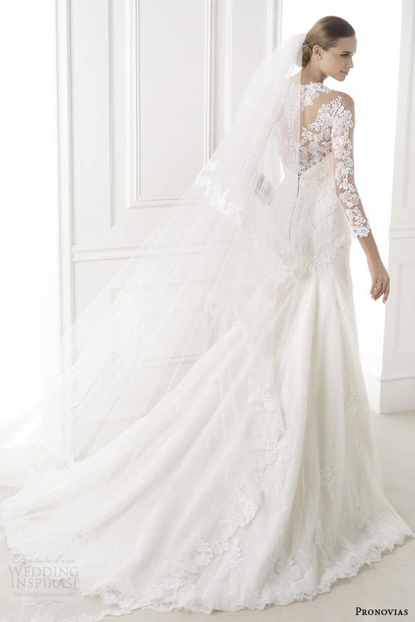 pronovias pre 2015 bridal bastion long sleeve wedding dress illusion back