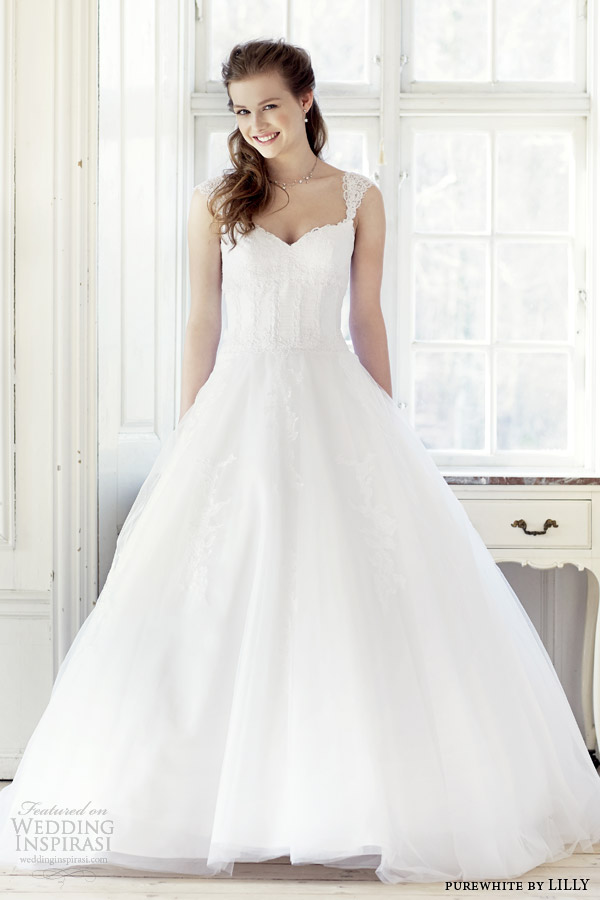 purewhite by lilly 2014 2015 wedding dress with lace cap sleeves style 08 3223 wh