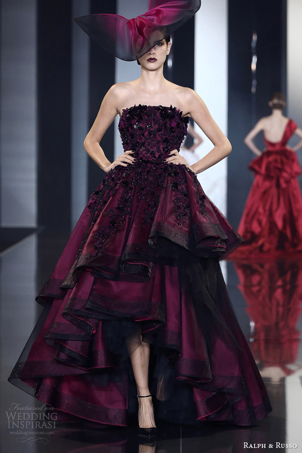 ralph and russo autumn winter 2014 2015 couture look 26 strapless deep red gown layered skirt ralph and russo autumn winter 2014 2015 couture look 26 strapless deep red gown layered skirt