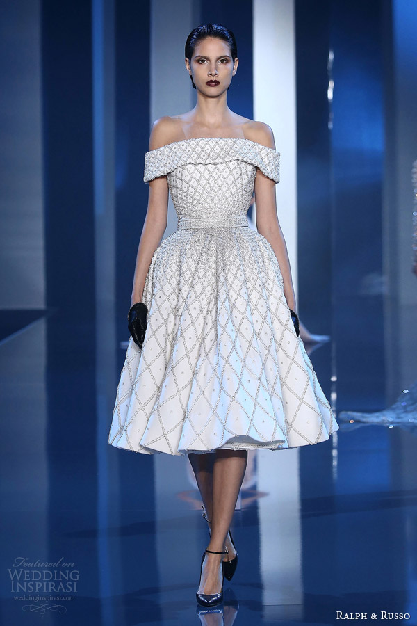 ralph and russo couture fall 2014 2015 look 5 embellished white dress off shoulder sleeves ralph and russo couture fall 2014 2015 look 5 embellished white dress off shoulder sleeves