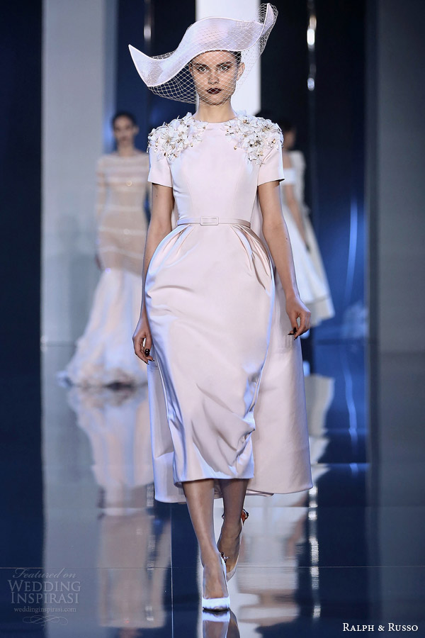 ralph and russo couture fall winter 2014 2015 look 8 pale pink short sleeve dress ralph and russo couture fall winter 2014 2015 look 8 pale pink short sleeve dress
