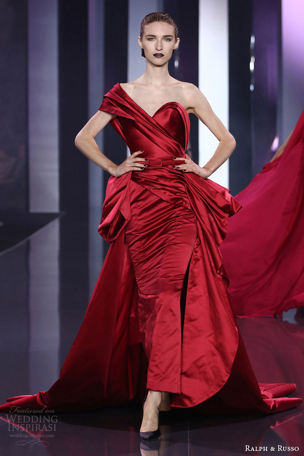 ralph and russo haute couture fall 2014 2015 look 24 one shoulder red draped gown ralph and russo haute couture fall 2014 2015 look 24 one shoulder red draped gown