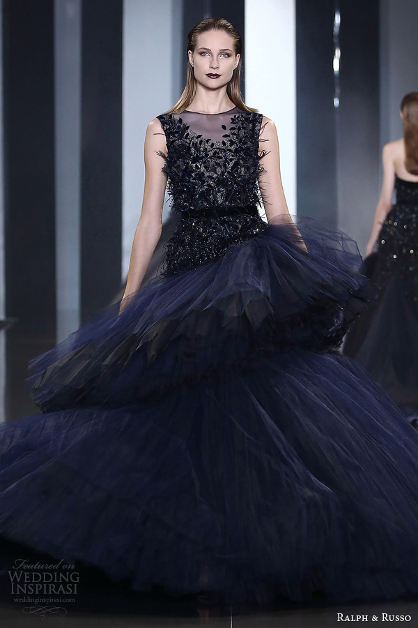 ralph russo fall winter couture 2014 2015 look 34 sleeveless dark blue dress ralph russo fall winter couture 2014 2015 look 34 sleeveless dark blue dress