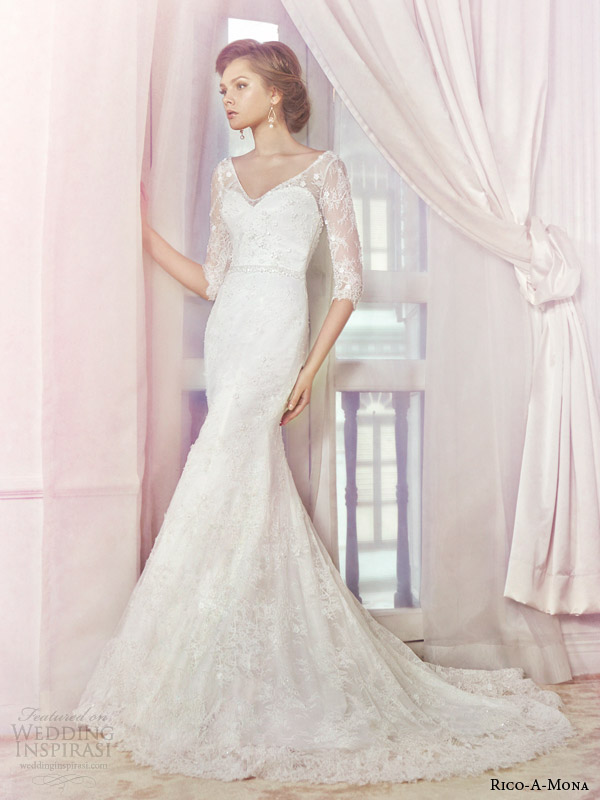 rico a mona bridal 2014 lace wedding dress with illusion sleeves