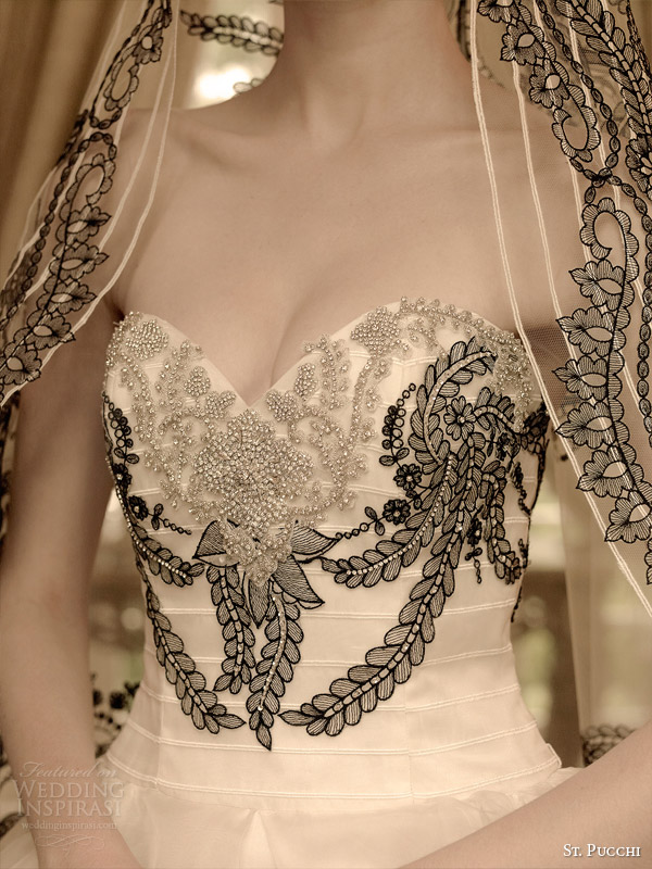 st pucchi 2014 2015 bridal gizelle strapless black and white ball gown wedding dress detail st pucchi 2014 2015 bridal gizelle strapless black and white ball gown wedding dress detail