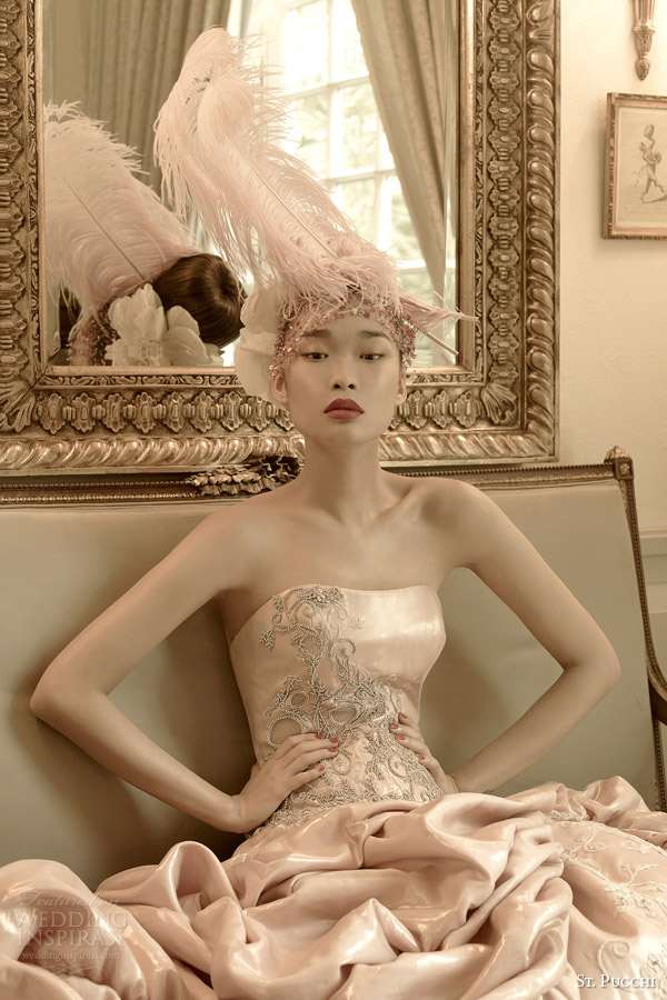 st pucchi bridal 2014 2015 aphrodite pink colored wedding dress close up st pucchi bridal 2014 2015 aphrodite pink colored wedding dress close up
