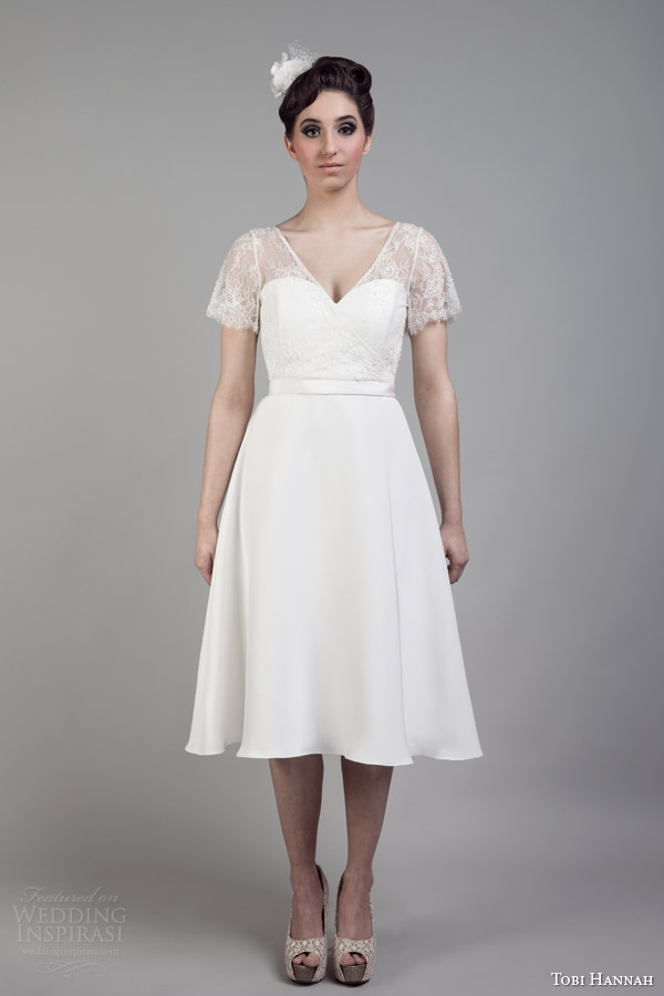 tobi hannah bridal 2015 short wedding dress illusion neckline lace sleeves dare