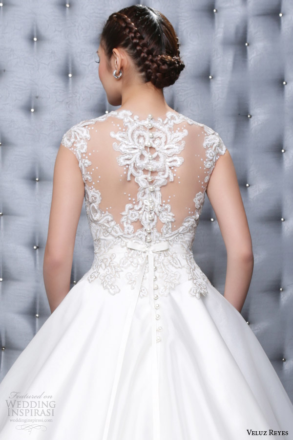 veluz reyes wedding dresses 2014 ready to wear marina gown illusion cap sleeves back close up