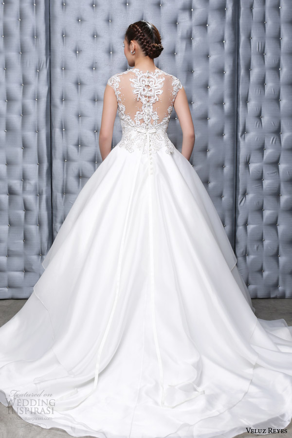 veluz reyes wedding dresses 2014 ready to wear marina gown illusion cap sleeves back view