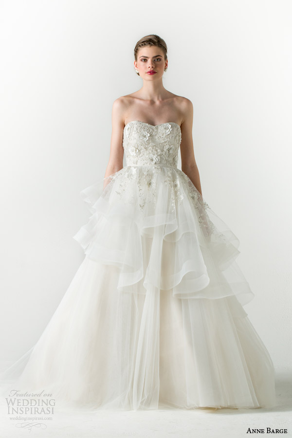 anne barge spring 2015 charmed strapless ball gown wedding dress tiered skirt