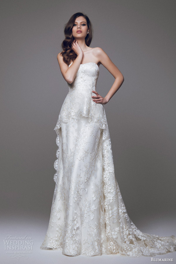 blumarine 2015 bridal beautiful strapless wedding dress lace peplum over skirt blumarine 2015 bridal beautiful strapless wedding dress lace peplum over skirt