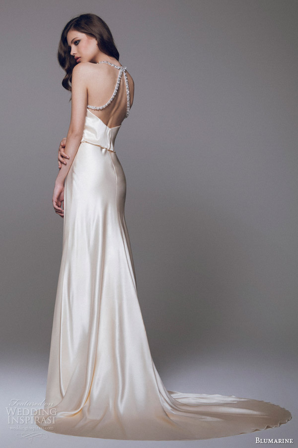 blumarine 2015 bridal collection champagne gold cowl neck blouson wedding dress back view