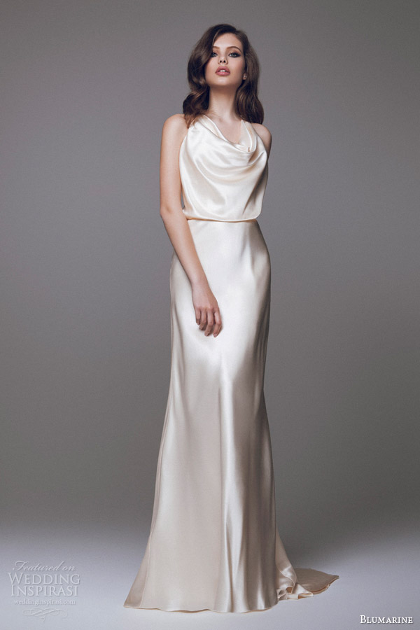 blumarine 2015 bridal collection champagne gold cowl neck blouson wedding dress