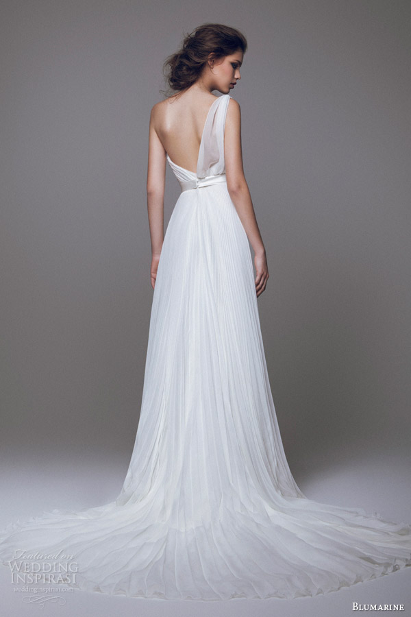 blumarine 2015 bridal one shouldeer pleated wedding dress back view train blumarine 2015 bridal one shouldeer pleated wedding dress back view train