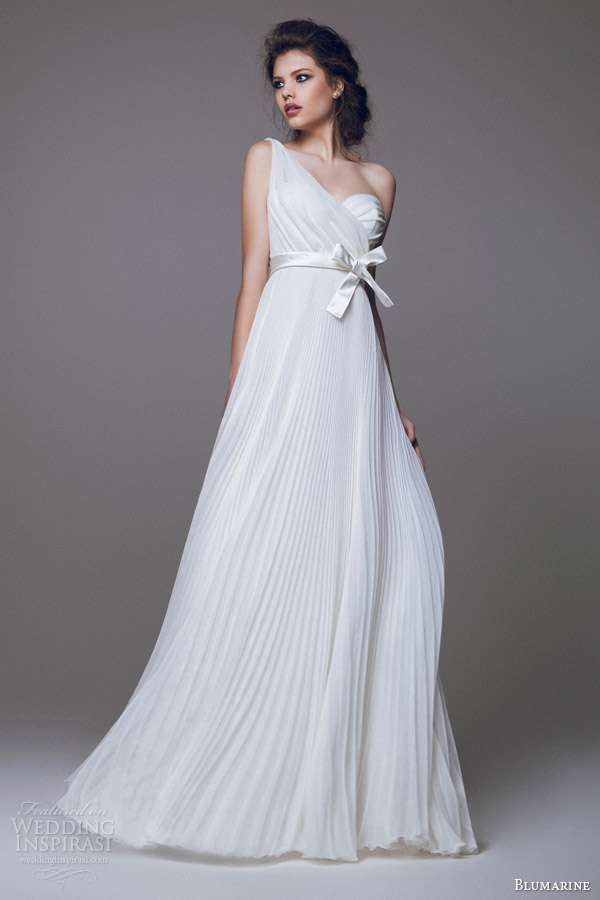 blumarine 2015 bridal one shouldeer pleated wedding dress