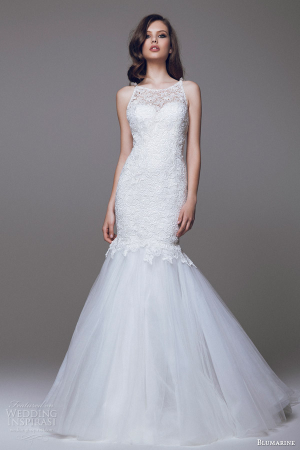 blumarine 2015 bridal sleeveless lace mermaid wedding dress