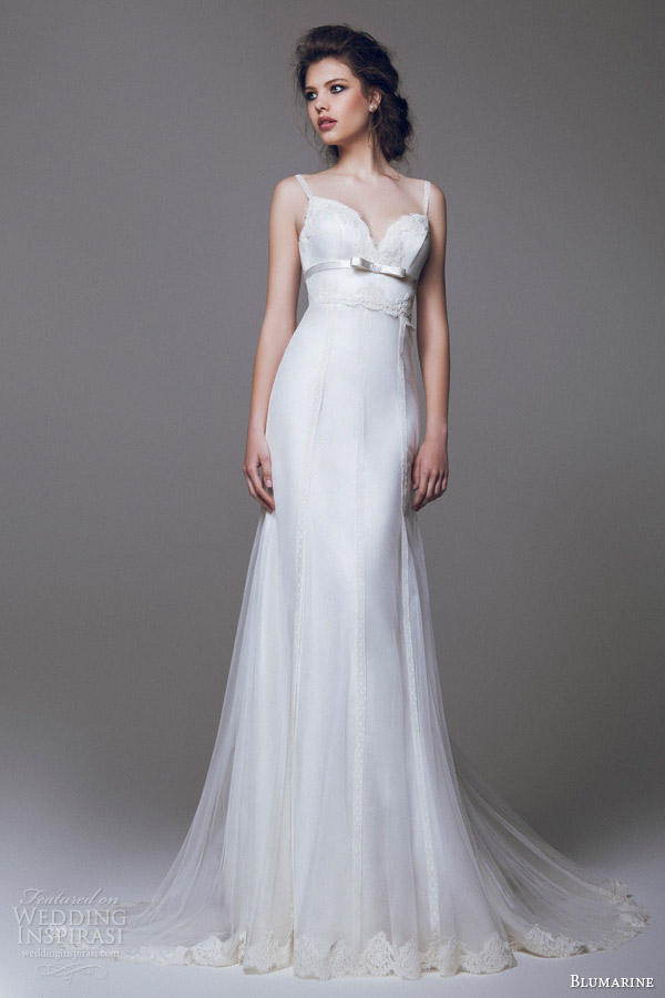 blumarine 2015 bridal wedding dress with straps bow at empire waist