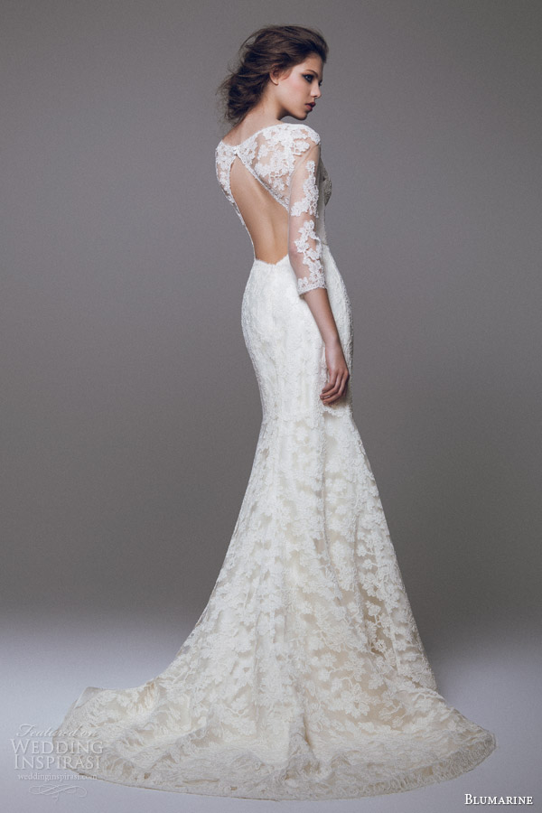 blumarine bridal 2015 beautiful lace sheath wedding dress sleeves back view