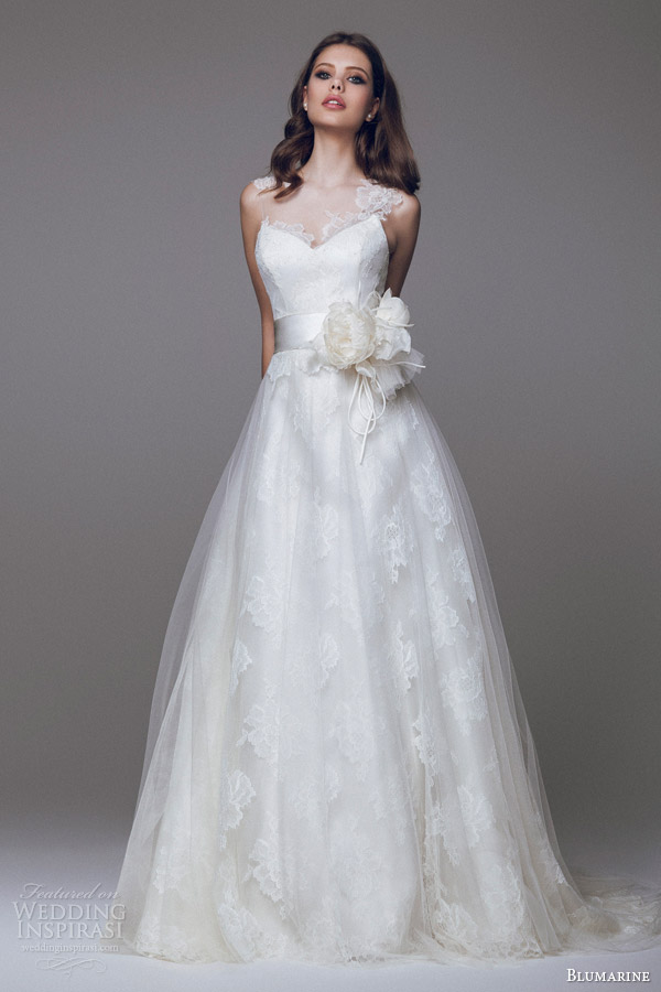 blumarine bridal 2015 beautiful sleeveless wedding dress illusion neckline