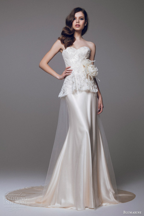 blumarine bridal 2015 beautiful strapless wedding dress lace peplum bodice