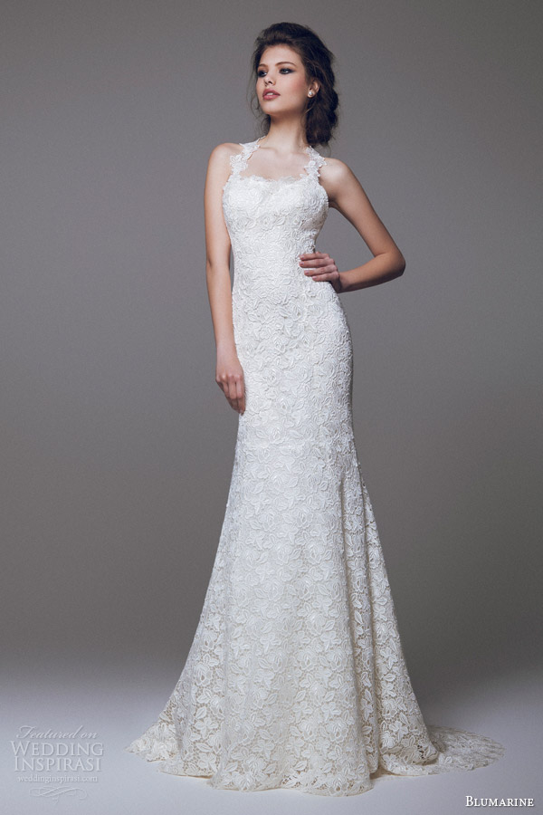 blumarine bridal 2015 sleeveless lace sheath wedding dress