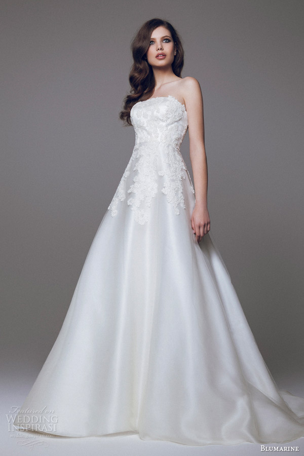 blumarine bridal 2015 strapless a line wedding dress lace bodice