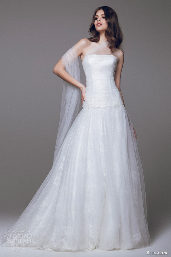 blumarine wedding dress 2015 drop waist gown draped tulle