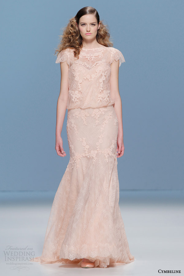 cymbeline 2015 bridall peach lace wedding dress cap sleeves