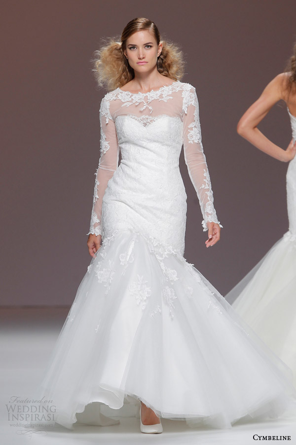 cymbeline 2015 illusion long sleeve mermaid fit flare wedding dress