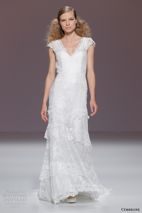 cymbeline bridal 2015 cap sleeve lace v neck lace wedding dress