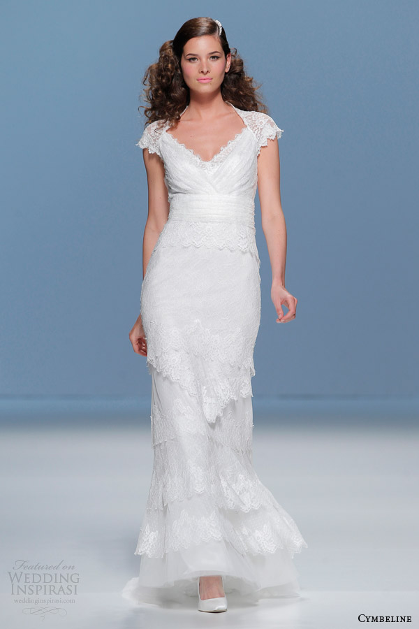 cymbeline bridal 2015 cap sleeve tiered lace wedding dress