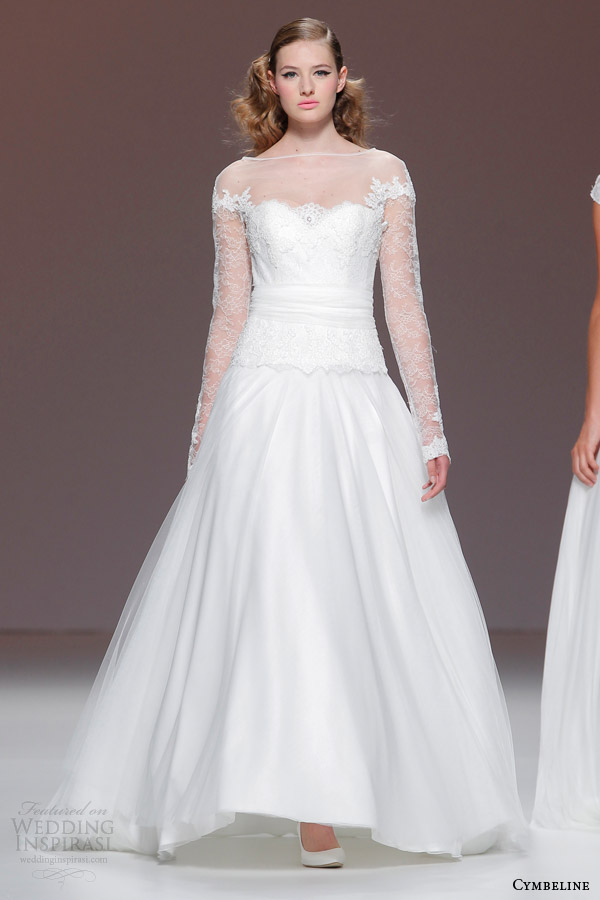 cymbeline bridal 2015 long sleeve wedding dress illusion neckline