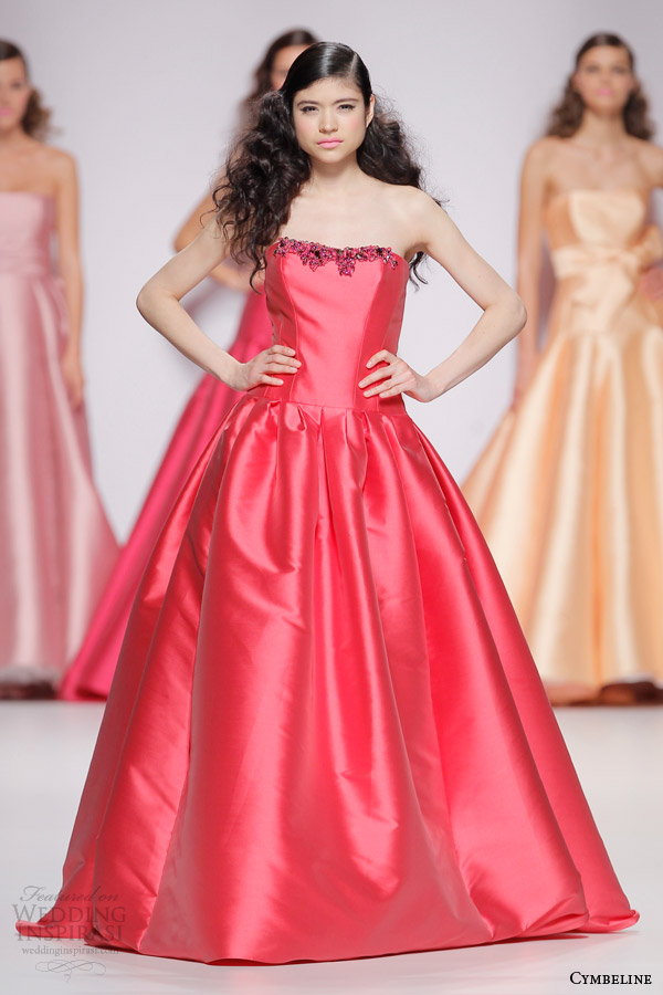 cymbeline bridal 2015 strapless raspberry red colored wedding dress embellished neckline