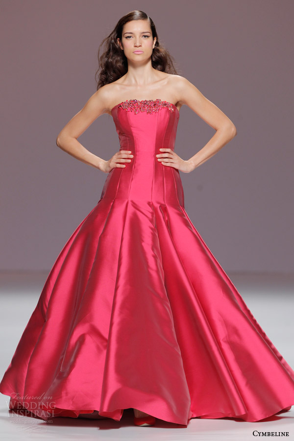 cymbeline bridal 2015 strapless raspberry red colored wedding dress