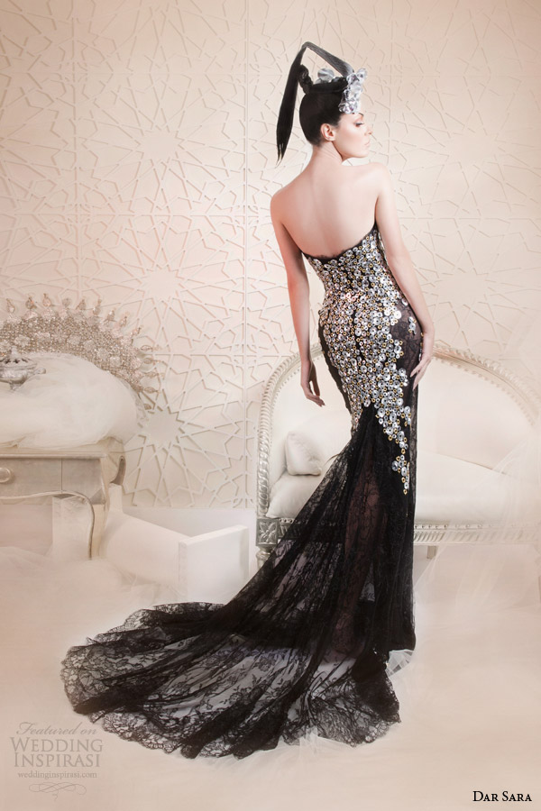 dar sara couture 2014 2015 strapless black dress metallic accents back view