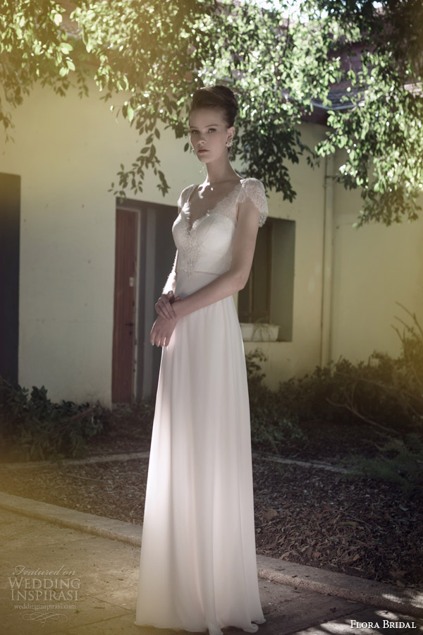 flora 2014 bridal collection sarah lace cap sleeve wedding dress