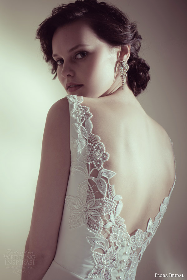 flora bridal 2014 anna sleeveless sheath wedding dress scalloped lace edge neckline back
