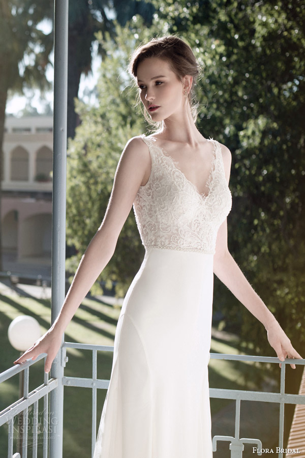 flora bridal 2014 eli sleeveless sheath wedding dress front view