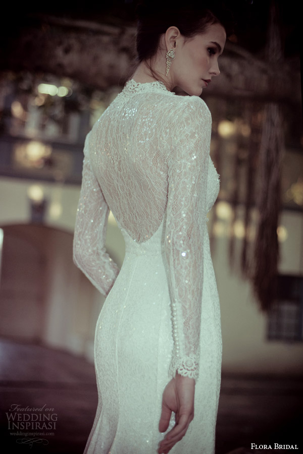 flora bridal 2014 helena sleeveless sheath wedding dress long sleeve lace top back