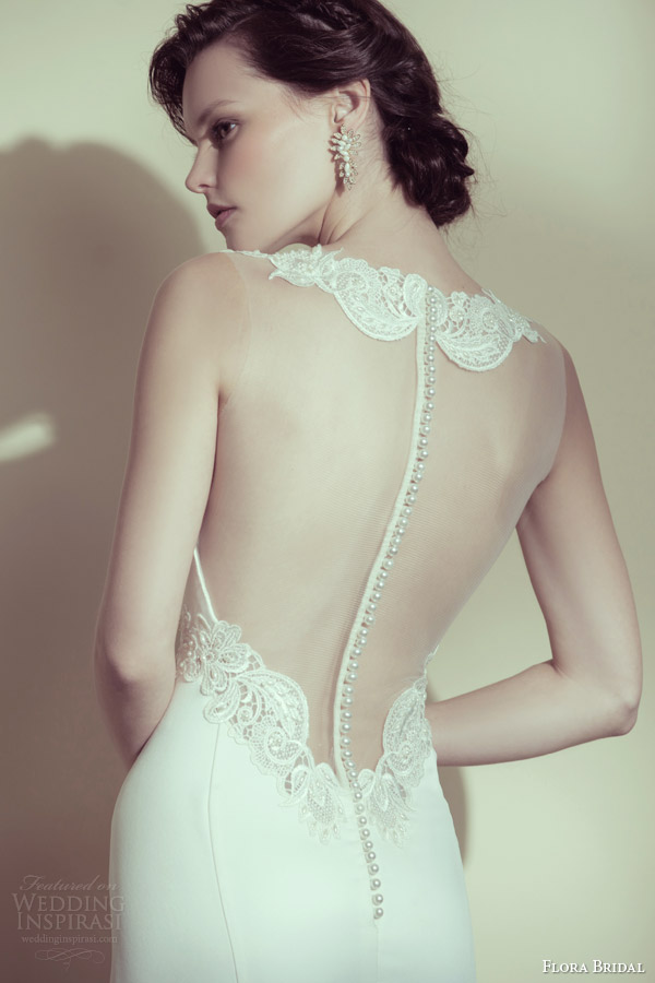 flora bridal 2014 monique sleeveless illusion wedding dress back view buttons