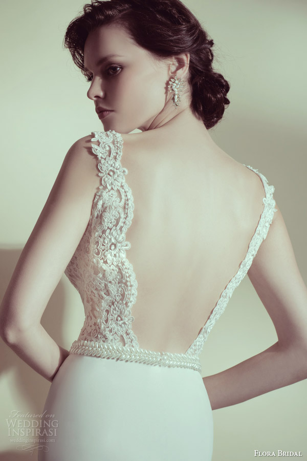 flora bridal 2014 veronica sleeveless wedding dress with straps beaded lace bodice back view