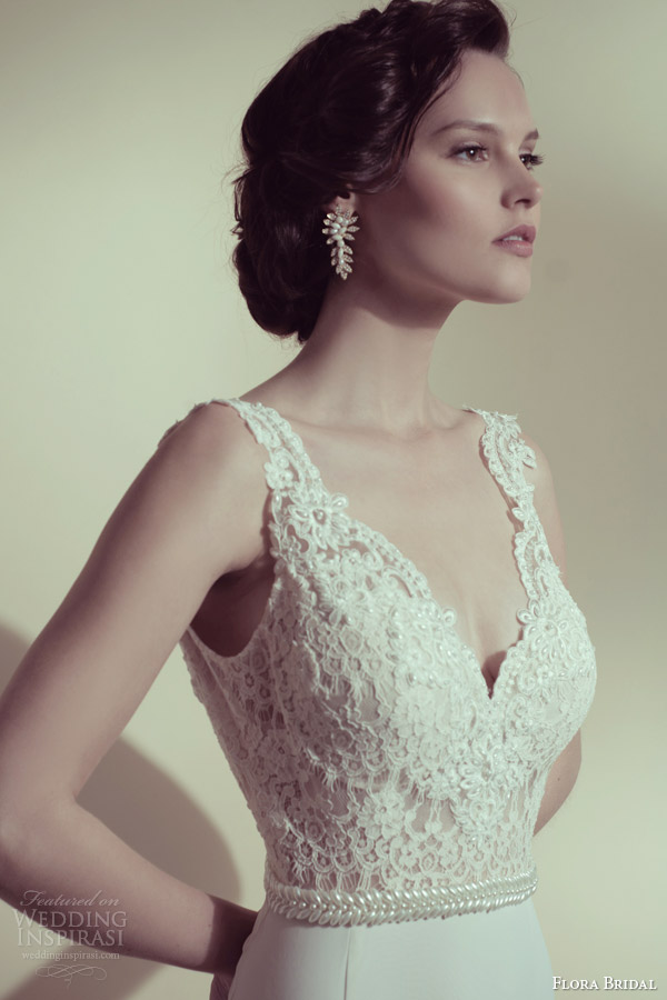 flora bridal 2014 veronica sleeveless wedding dress with straps beaded lace bodice