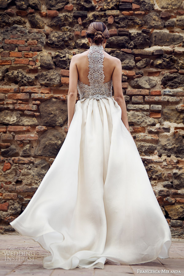 francesca miranda bridal fall 2014 camille sleeveless high neck wedding dress racer back view