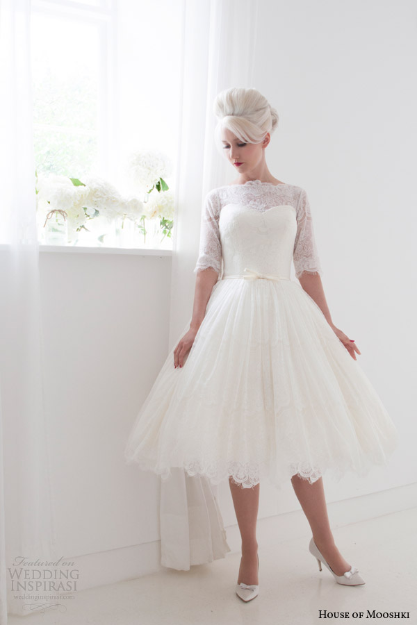 house of mooshki short wedding dresses spring 2015 primrose full lace tea length gown sleeves