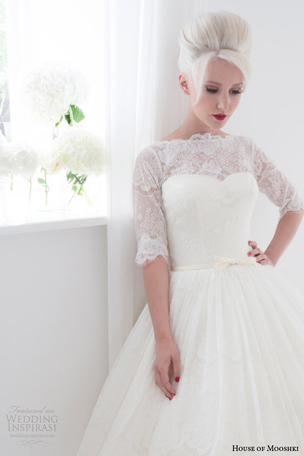 house of mooshki short wedding dresses spring 2015 primrose lace tea length gown sleeves