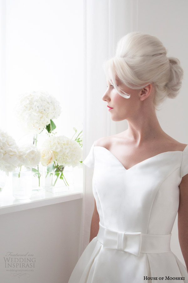 house of mooshki spring 2015 maggie short tea length wedding dress cap sleeves bodice close up