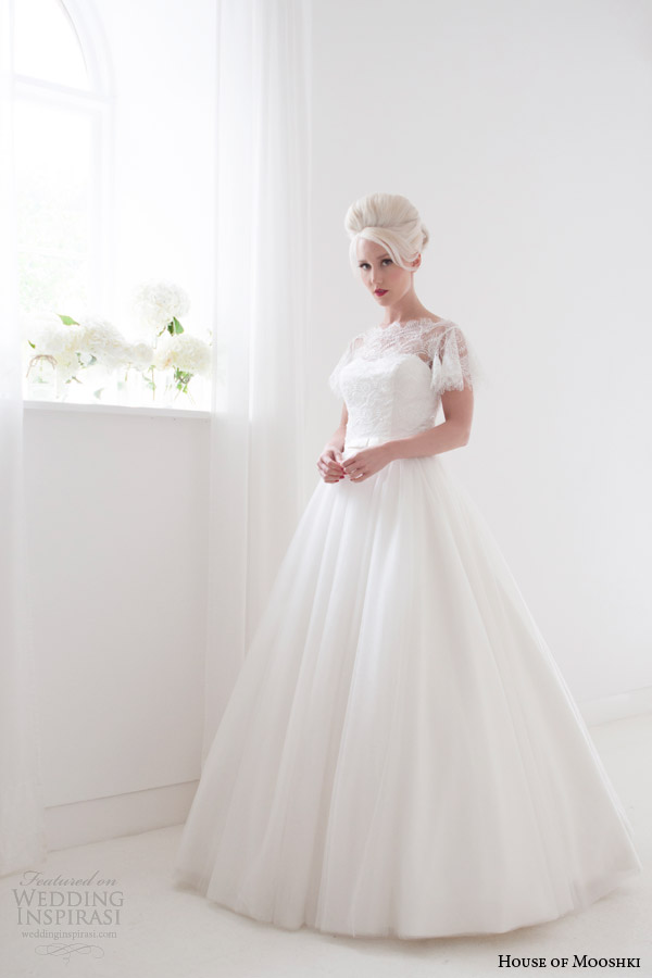 house of mooshki spring 2015 penelope floor length ball gown wedding dress lace neckline