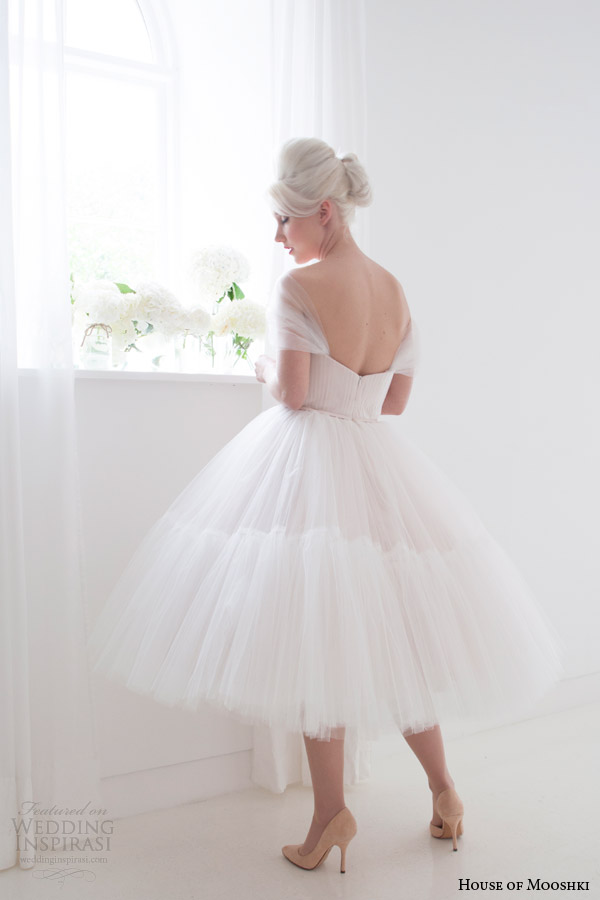 house of mooshki spring 2015 pollyanna blush tea length short wedding dress off sleeves back view