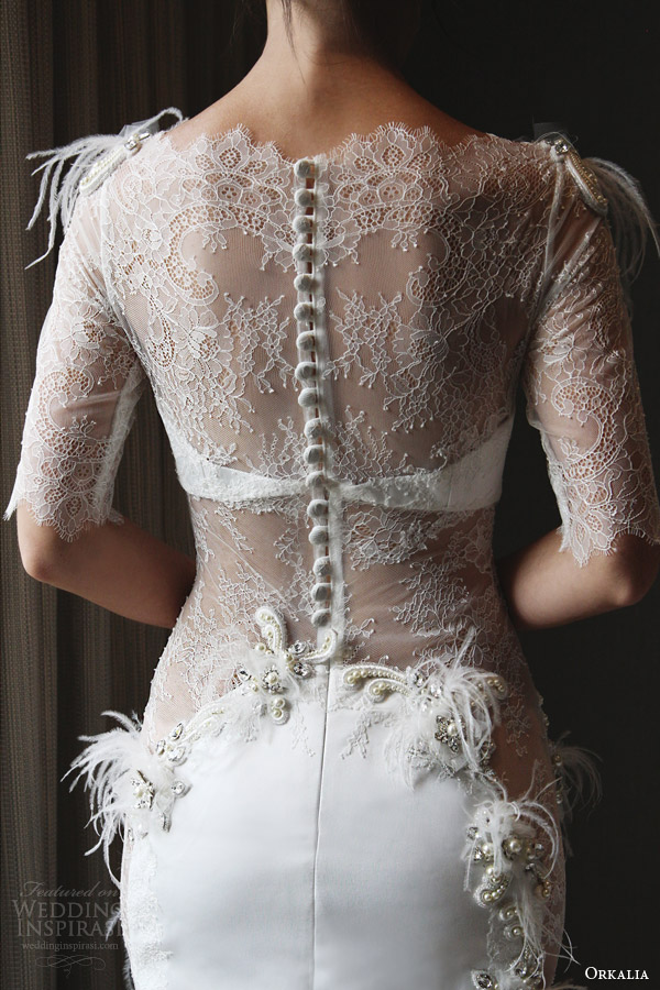 orkalia couture fall 2014 wedding dress illusion neckline sleeves back view