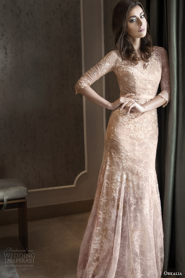 orkalia fall 2014 couture lace dress with sleeves